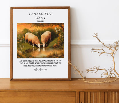 I Shall Not Want Bible Verses, Religious Art Print