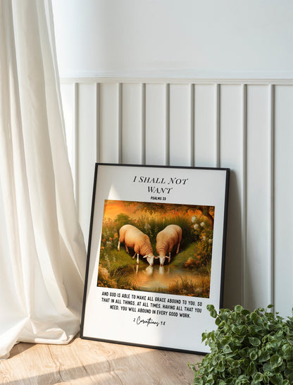 I Shall Not Want Bible Verses, Religious Art Print