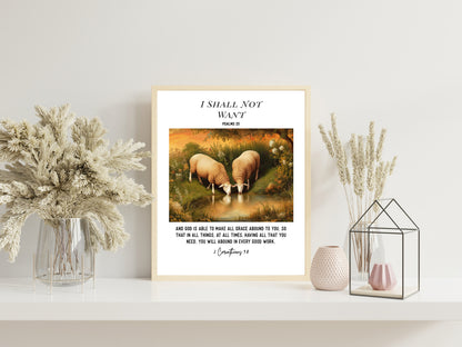 I Shall Not Want Bible Verses, Religious Art Print