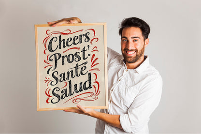 Cheers, Prost, Santa, Salud Cute Illustration Art Print