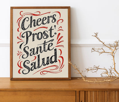 Cheers, Prost, Santa, Salud Cute Illustration Art Print