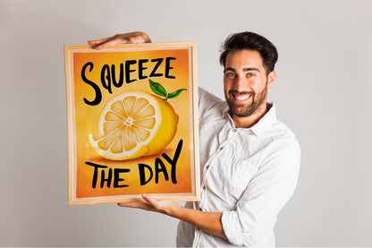Squeeze The Day Lemon Kitchen Decor, Kitchen Wall Art, Unique Art Wall Decor, Kitchen Print, Lemon Art