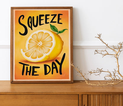 Squeeze The Day Lemon Kitchen Decor, Kitchen Wall Art, Unique Art Wall Decor, Kitchen Print, Lemon Art