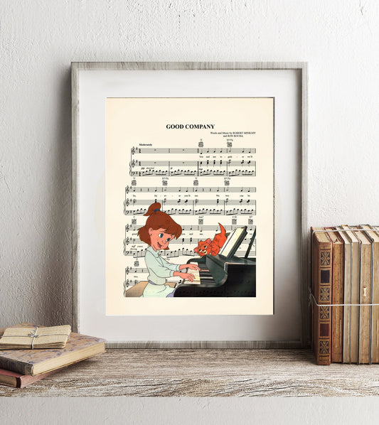 Oliver and Company Jenny and Oliver Good Company Sheet Music Wall Art — Disney Gift for Music Lovers
