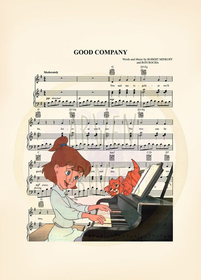 Oliver and Company Jenny and Oliver Good Company Sheet Music Wall Art — Disney Gift for Music Lovers