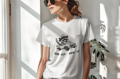 Cowboy Raccoon Driving Car T-Shirt, Giddy Up