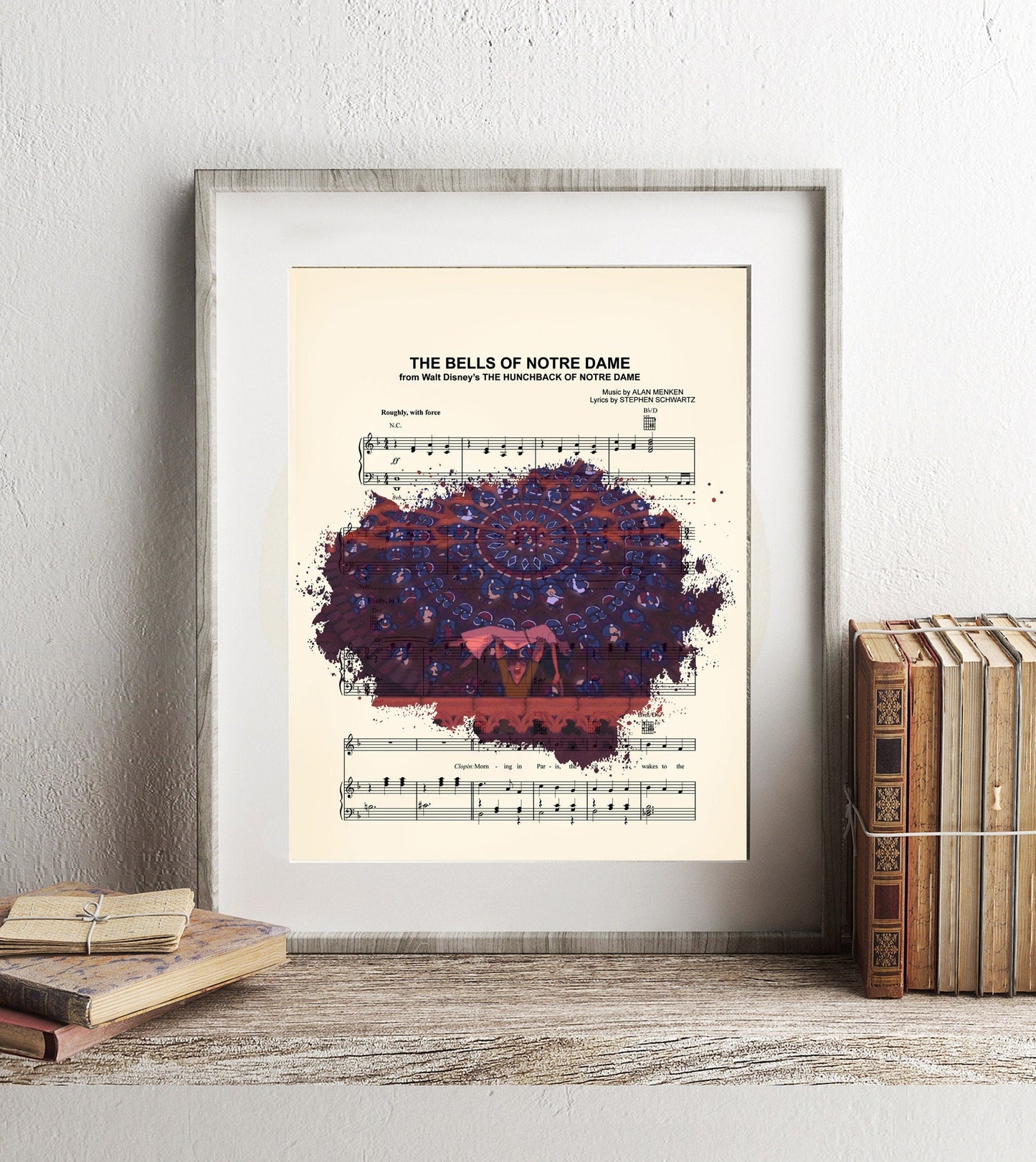 Hunchback of Notre Dame Quasimodo and Esmeralda Sheet Music Wall Art — Disney Gift for Music Lovers