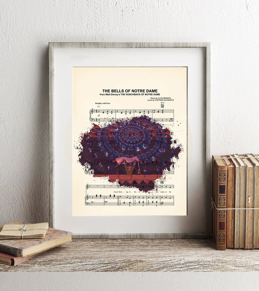 Hunchback of Notre Dame Quasimodo and Esmeralda Sheet Music Wall Art — Disney Gift for Music Lovers
