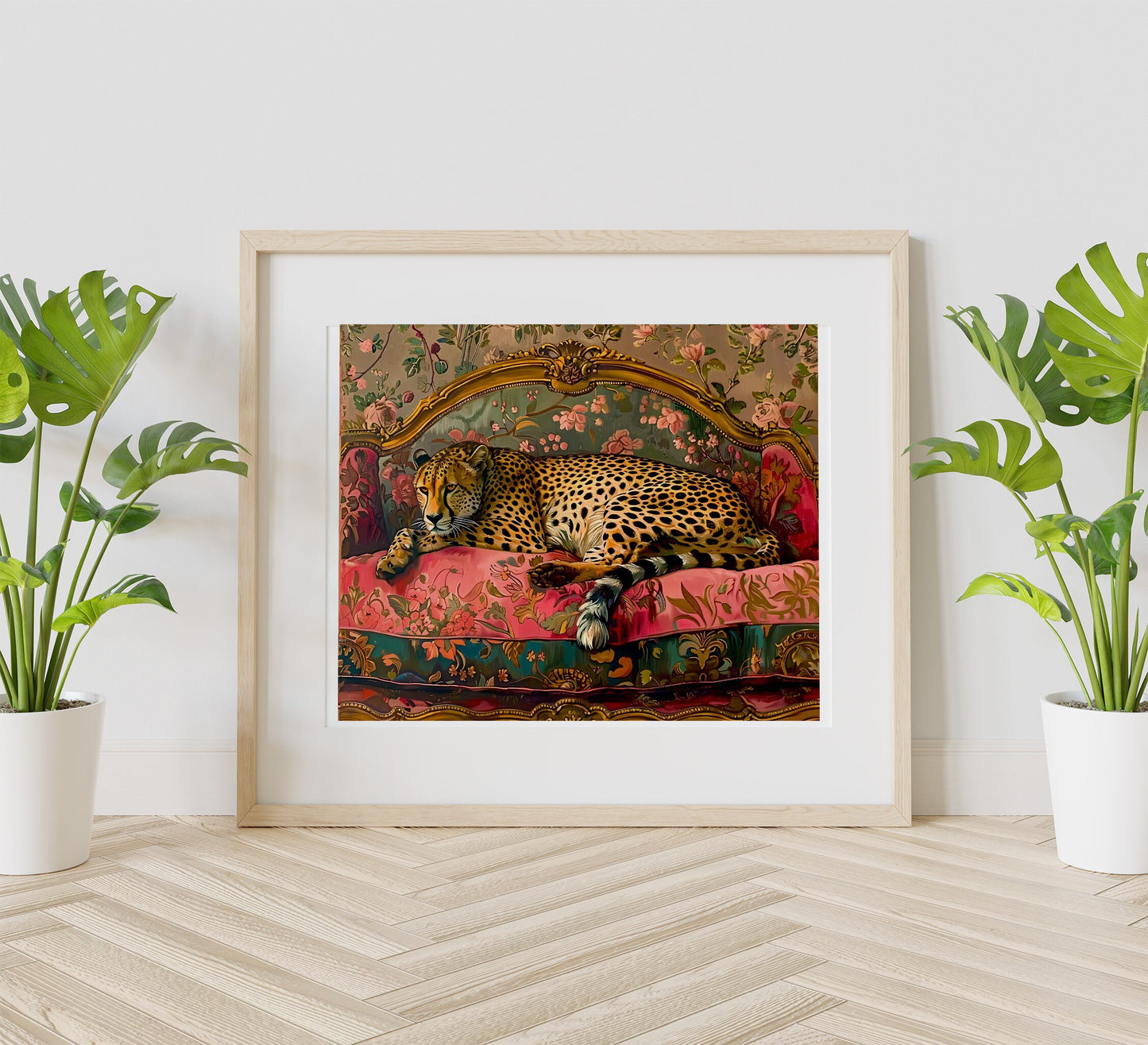 Cheetah Lying On Sofa Art Print, Cheetah Print, Luxury Art