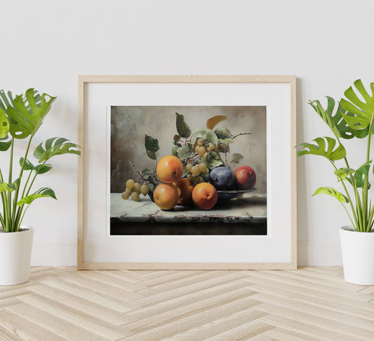 Fruit Basket Illustration Art Print, Vintage Art, Fruit Wall Decor, Kitchen Decor, Kitchen Art