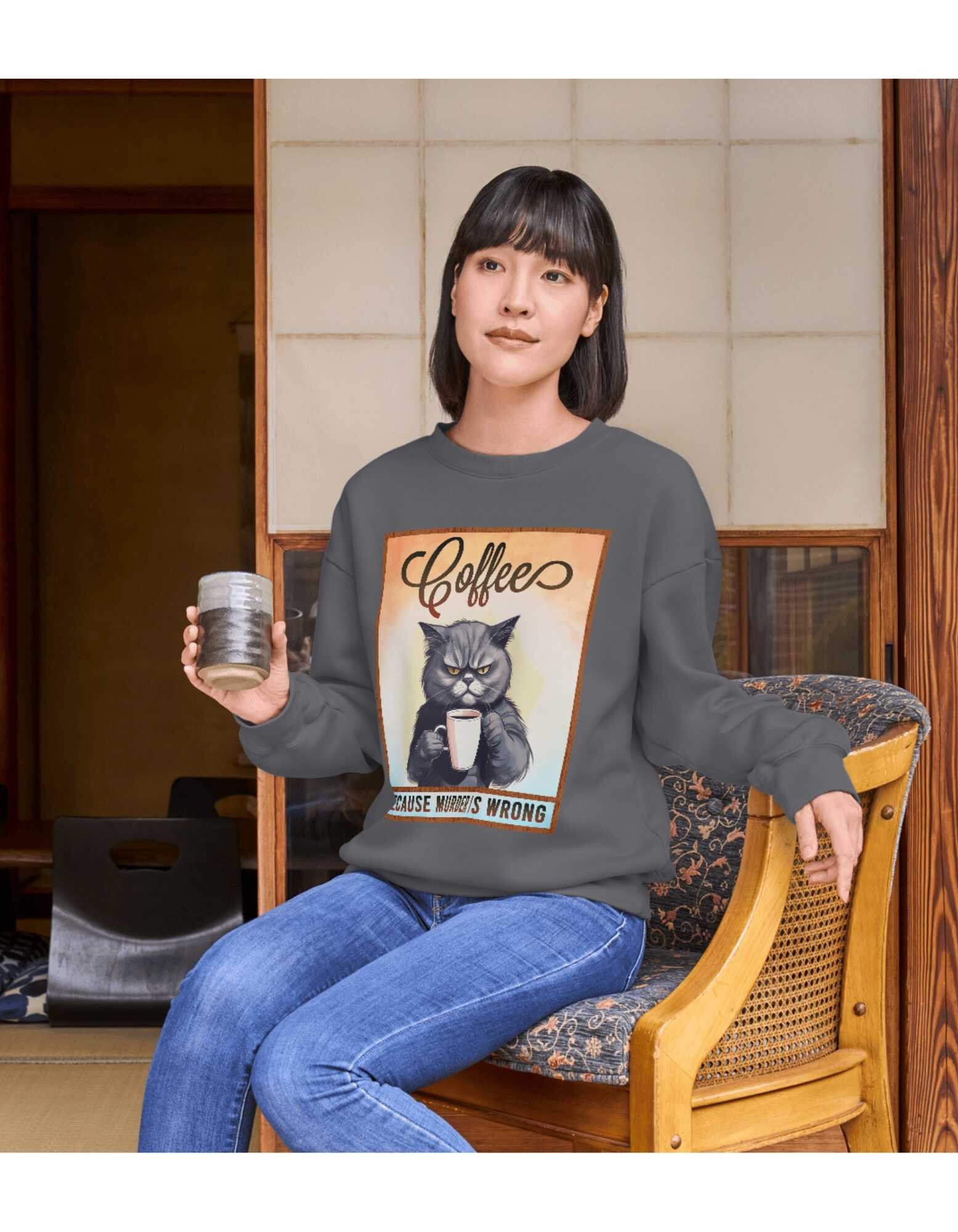 Coffee because murder is wrong Shirt, Coffee Lovers Gift Idea Tee, Cute Cat T-Shirt, Cute Gift For Coffee Addict