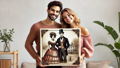 Couple Wedding Art - Couple Portrait - Gifts for Couple - Personalized Wedding Gift - Bride & Groom Portrait  - Anniversary - Victorian Art