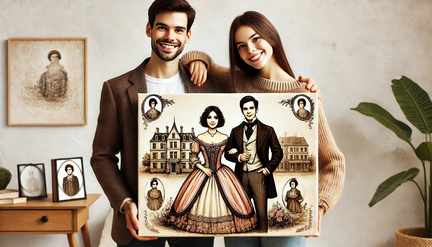 Couple Wedding Art - Couple Portrait - Gifts for Couple - Personalized Wedding Gift - Bride & Groom Portrait  - Anniversary - Victorian Art