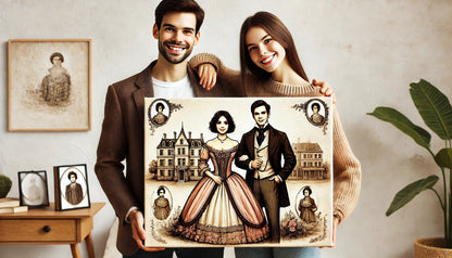 Couple Wedding Art - Couple Portrait - Gifts for Couple - Personalized Wedding Gift - Bride & Groom Portrait  - Anniversary - Victorian Art