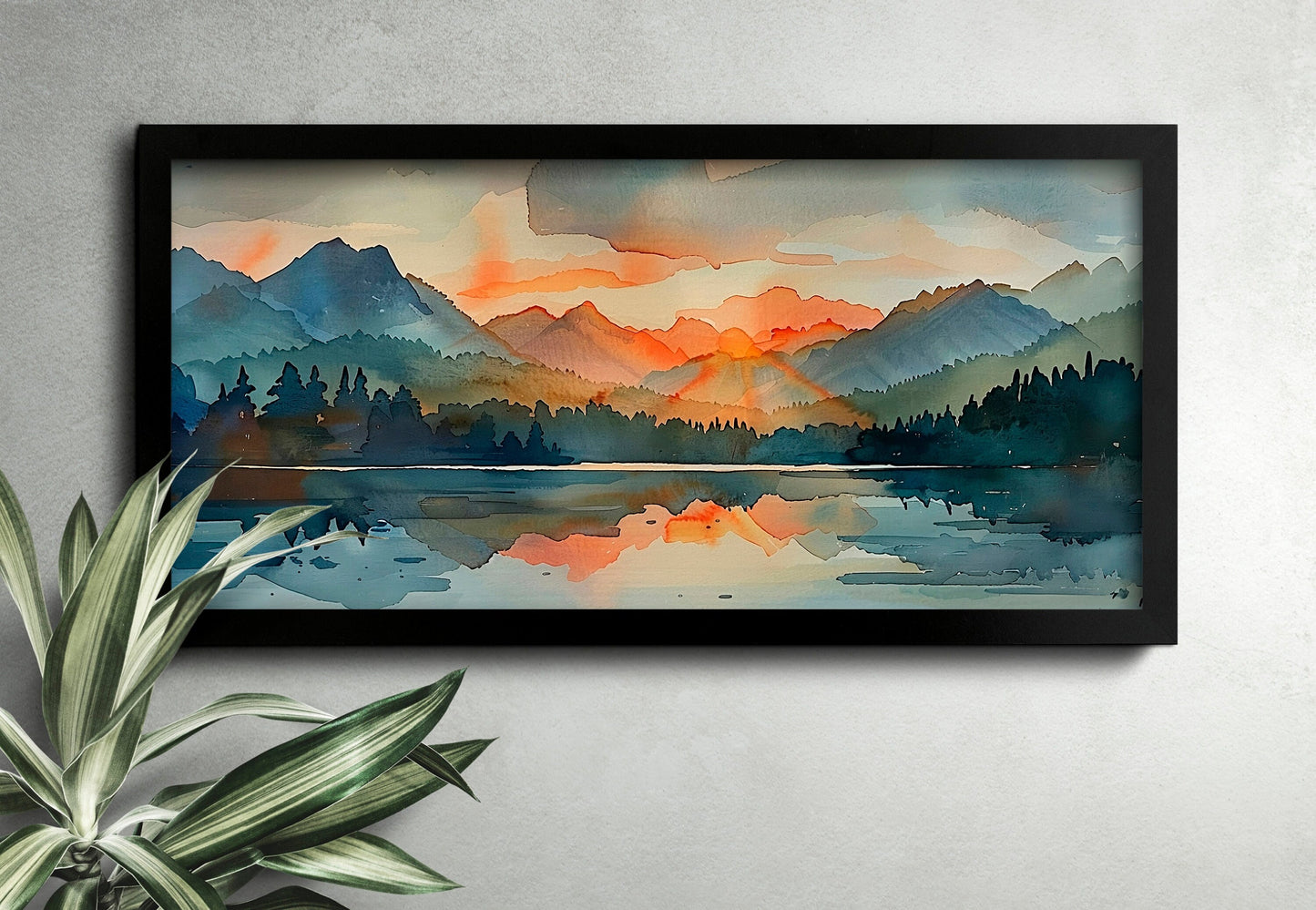 Watercolor Painting of a Forest Fire Canvas Print Landscape Art Depressing Cool Living Room Art Extra Large Panoramic Wall Deco