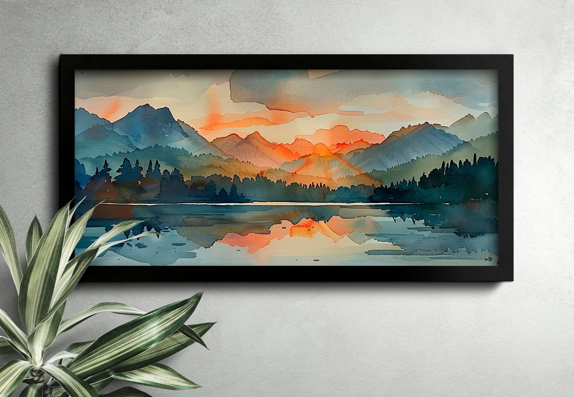 Watercolor Painting of a Forest Fire Canvas Print Landscape Art Depressing Cool Living Room Art Extra Large Panoramic Wall Deco