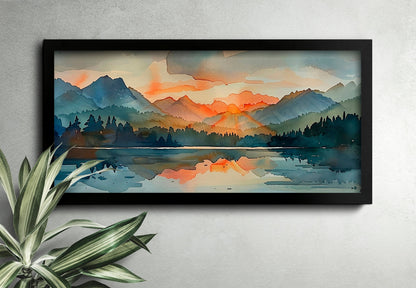 Watercolor Painting of a Forest Fire Canvas Print Landscape Art Depressing Cool Living Room Art Extra Large Panoramic Wall Deco