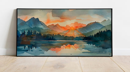 Watercolor Painting of a Forest Fire Canvas Print Landscape Art Depressing Cool Living Room Art Extra Large Panoramic Wall Deco