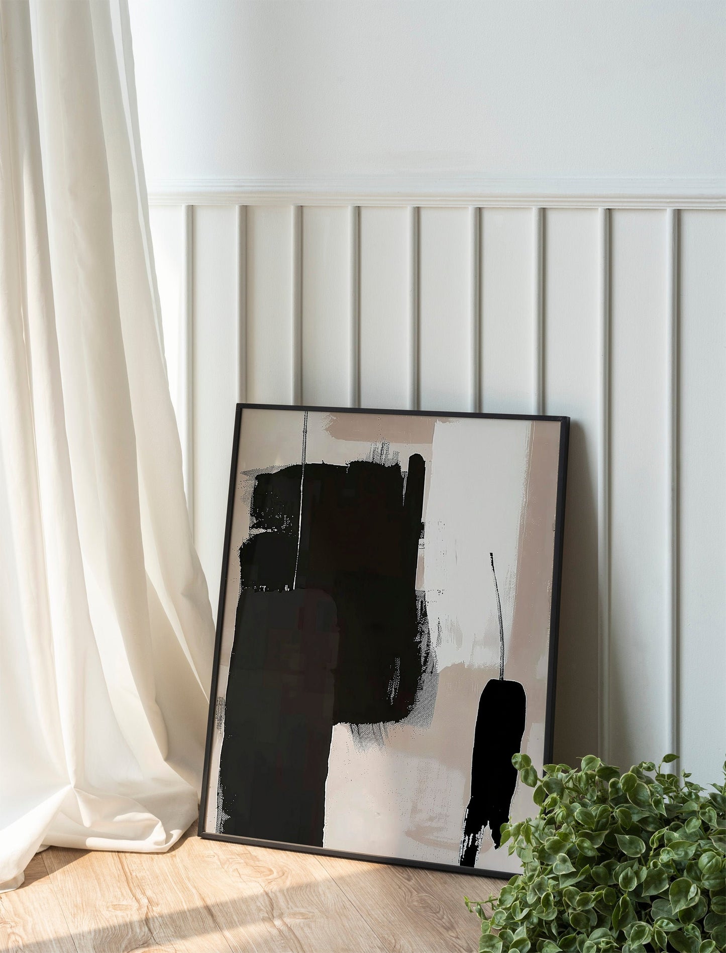 Neutral Abstract Gallery Wall Art Set of 3 Modern Nordic Prints Neutral Japandi Art Black Beige Printable Abstract Home Decor
