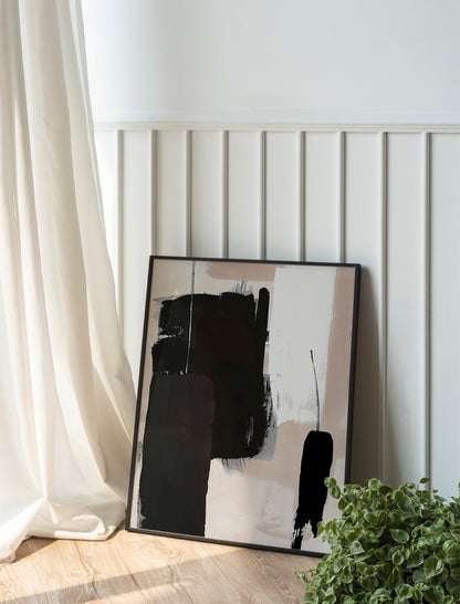 Neutral Abstract Gallery Wall Art Set of 3 Modern Nordic Prints Neutral Japandi Art Black Beige Printable Abstract Home Decor