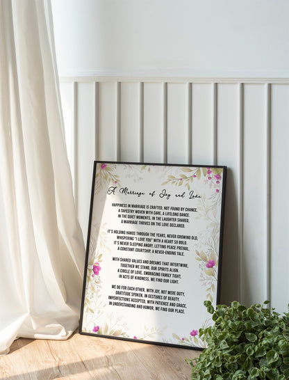 Floral Design Wedding Gift Personalized Poem Print Any Poetry Vows Reading Speech Typography Poster for Mum Wife Girlfriend