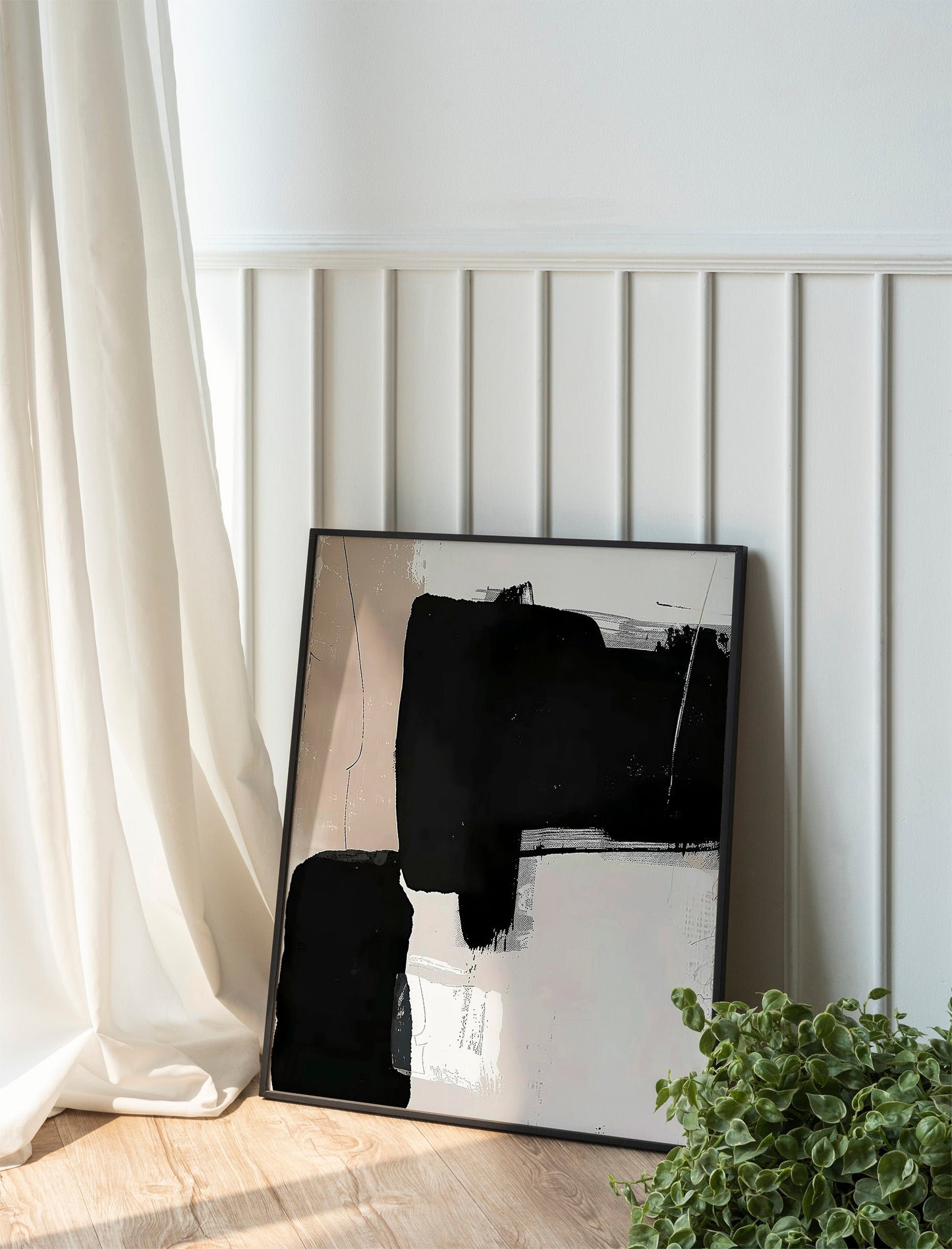 Neutral Abstract Gallery Wall Art Set of 3 Modern Nordic Prints Neutral Japandi Art Black Beige Printable Abstract Home Decor
