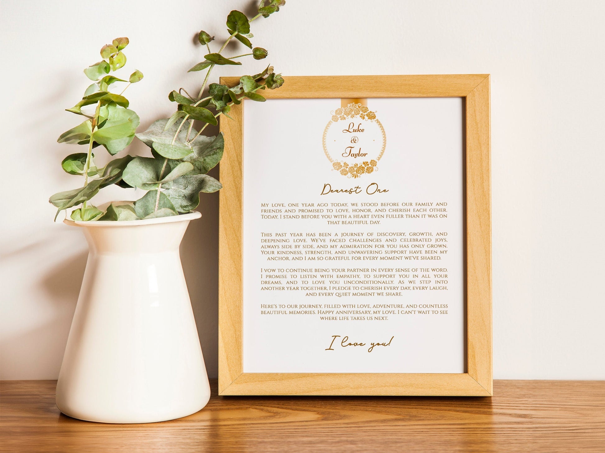 One Year Wedding Anniversary Gift Wedding Vows Art Print Poster Personalized Vows Poster First Anniversary Gift Your Vows Art Print