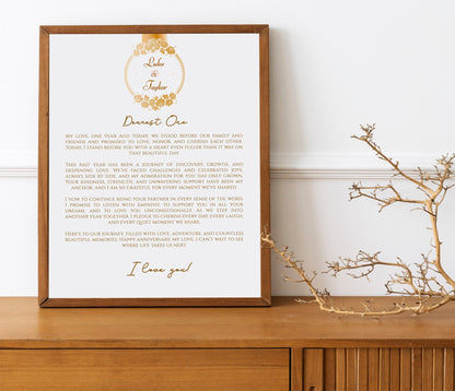 One Year Wedding Anniversary Gift Wedding Vows Art Print Poster Personalized Vows Poster First Anniversary Gift Your Vows Art Print