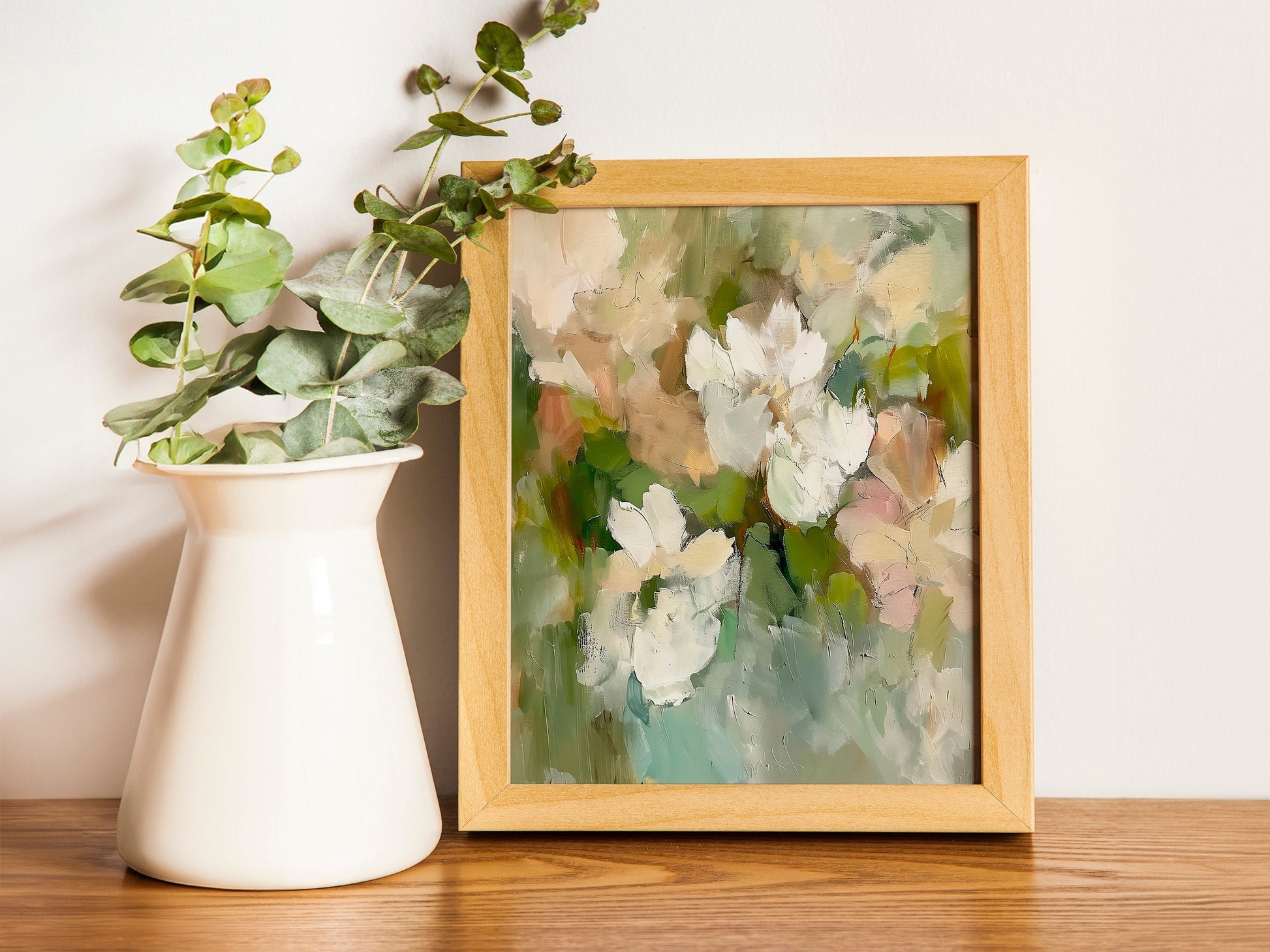 Soft and Serene Printable Wall Art Modern Abstract Floral Art in Ivory and Sage Green Instant Digital Fine Art