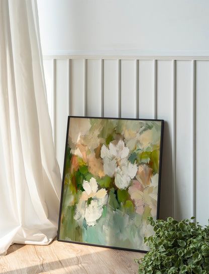 Soft and Serene Printable Wall Art Modern Abstract Floral Art in Ivory and Sage Green Instant Digital Fine Art