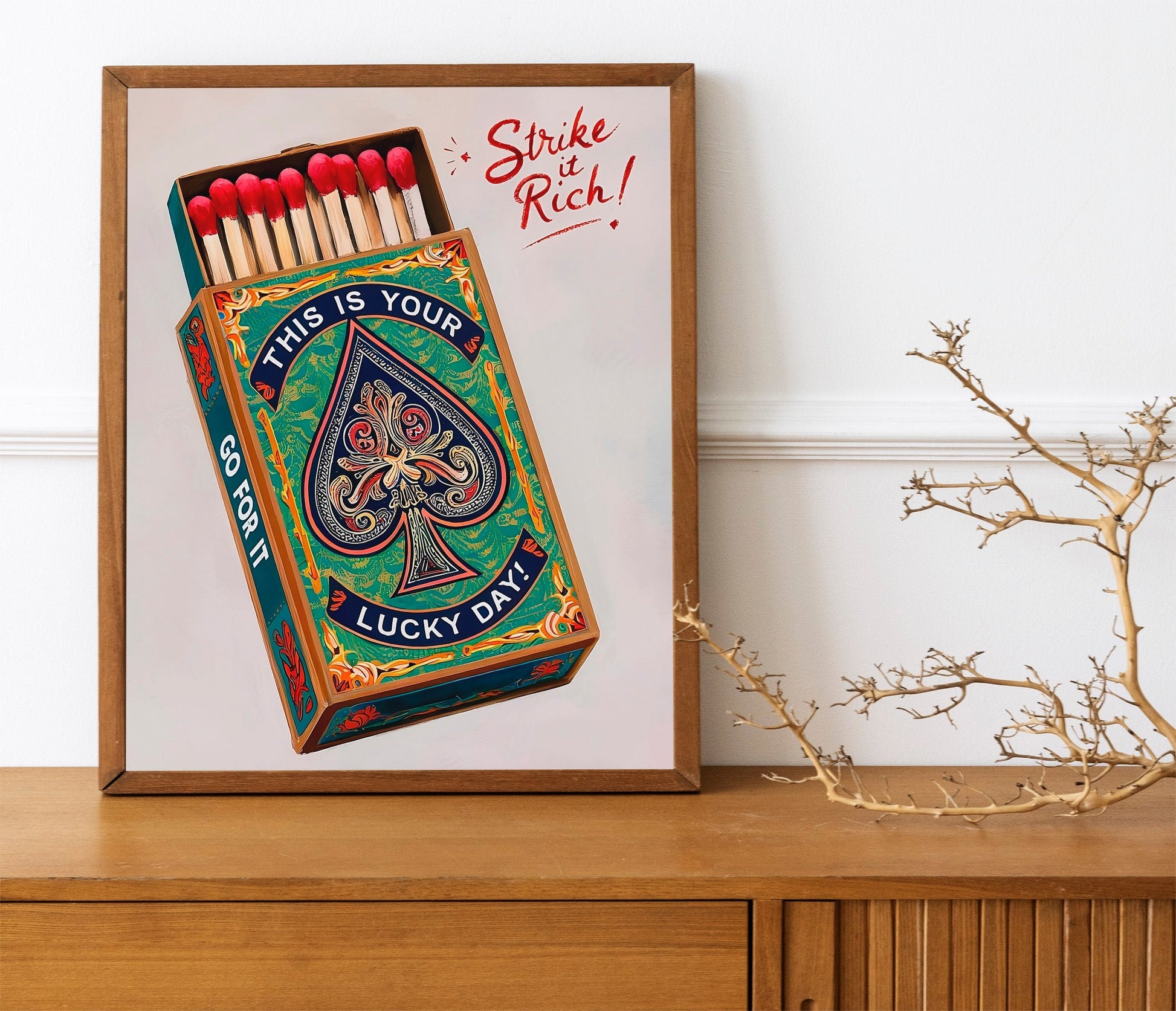 Motivational Matchbox Poster Retro Fire Print Vintage Art Contemporary This Is Your Lucky Day Go For It Inspirational Wall Print