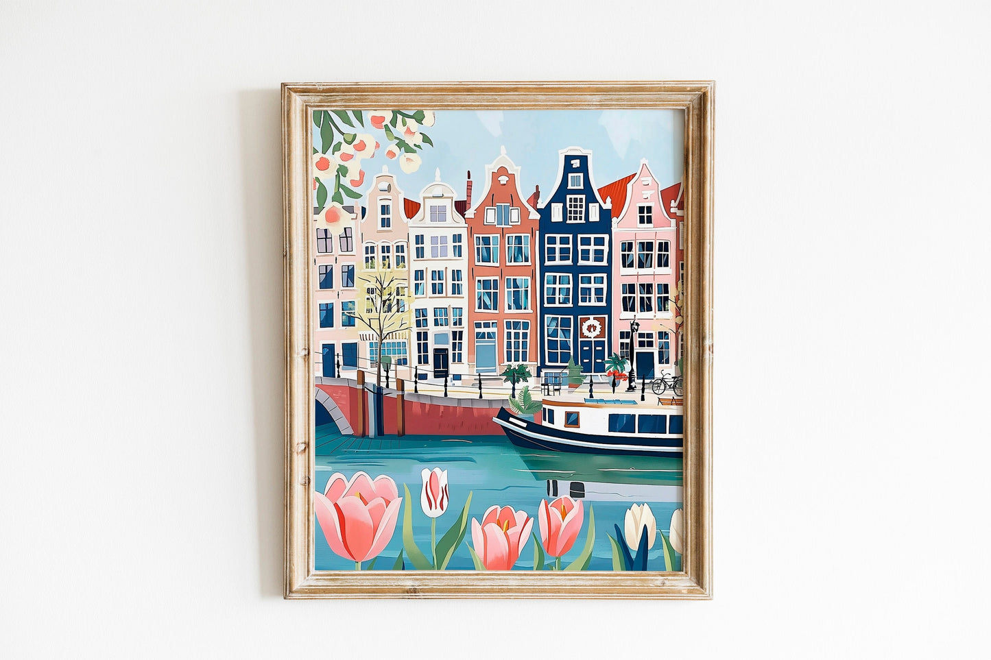 Amsterdam Art Print Netherlands Holland Wall Art Amsterdam Gift Tulips Travel Print Travel Poster Travel Gift Housewarming Decor