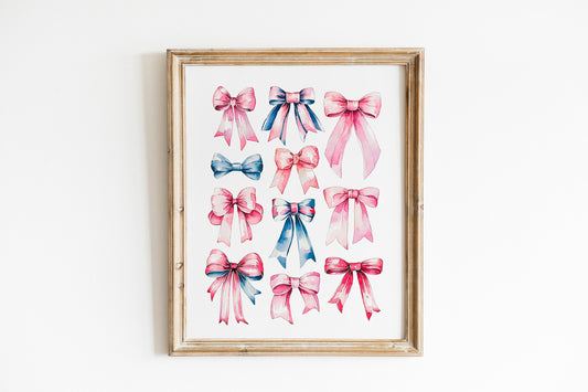 Trendy Pink Bows Wall Art Set Preppy Poster College Apartment Decor Watercolor Bows Print Coquette Room Girly Wall Art Decoration