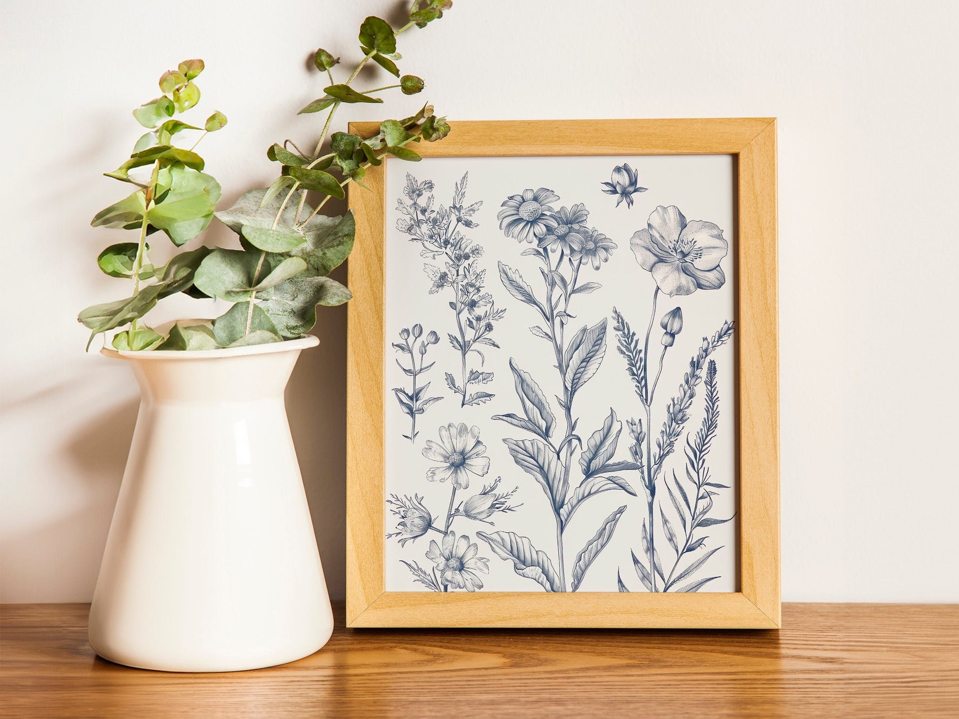Chinoiserie Blue Botanical Wall Art 3 Piece Decor Minimalist Wall Art Botanical Print Set Blue Wild Flower Art for Home Decoration
