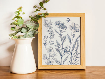 Chinoiserie Blue Botanical Wall Art 3 Piece Decor Minimalist Wall Art Botanical Print Set Blue Wild Flower Art for Home Decoration