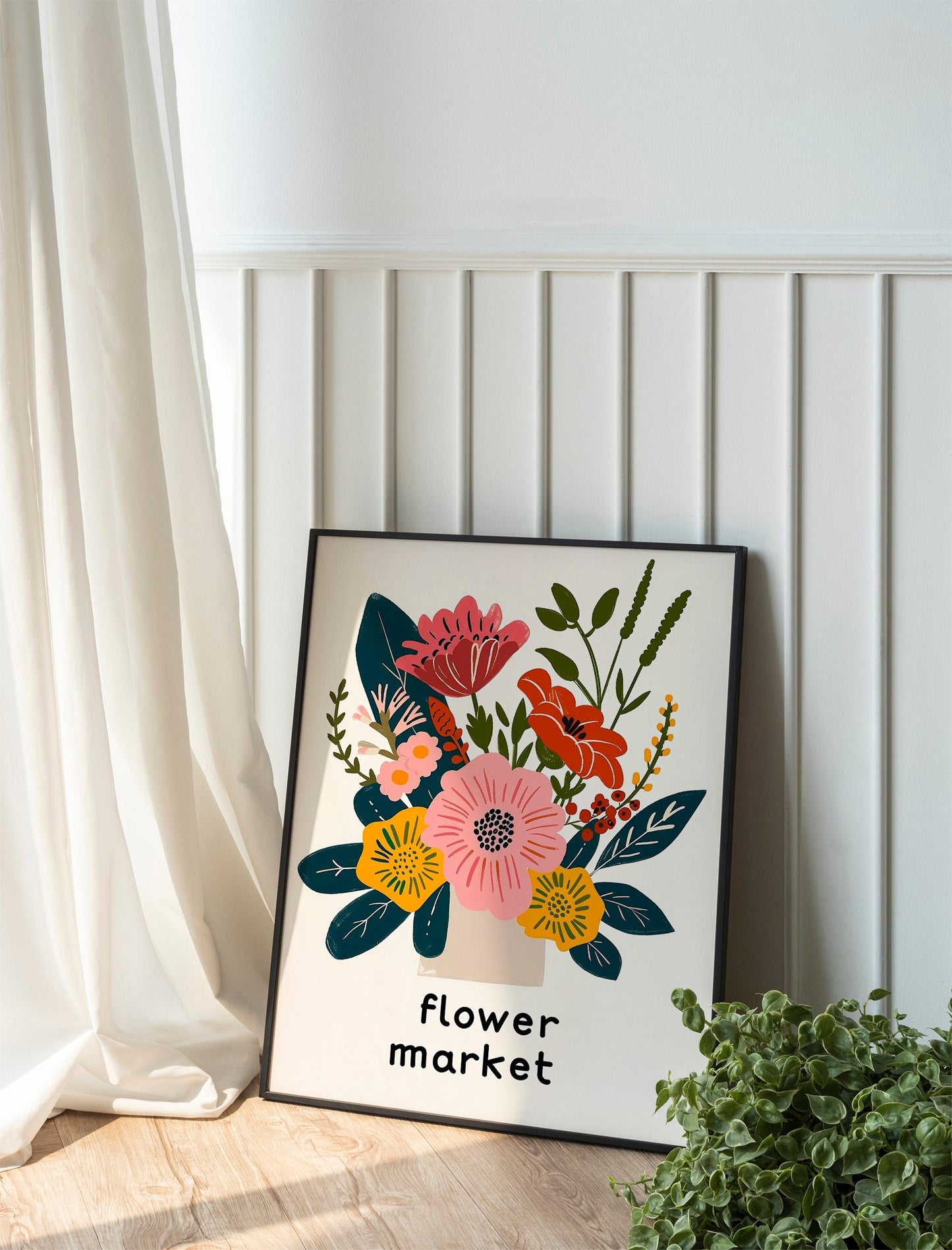 Boho Flower Wall Art Tulip Print Flower Market Poster Modern Abstract Floral Prints Living Room Bedroom Wall Décor Set of Three Flower