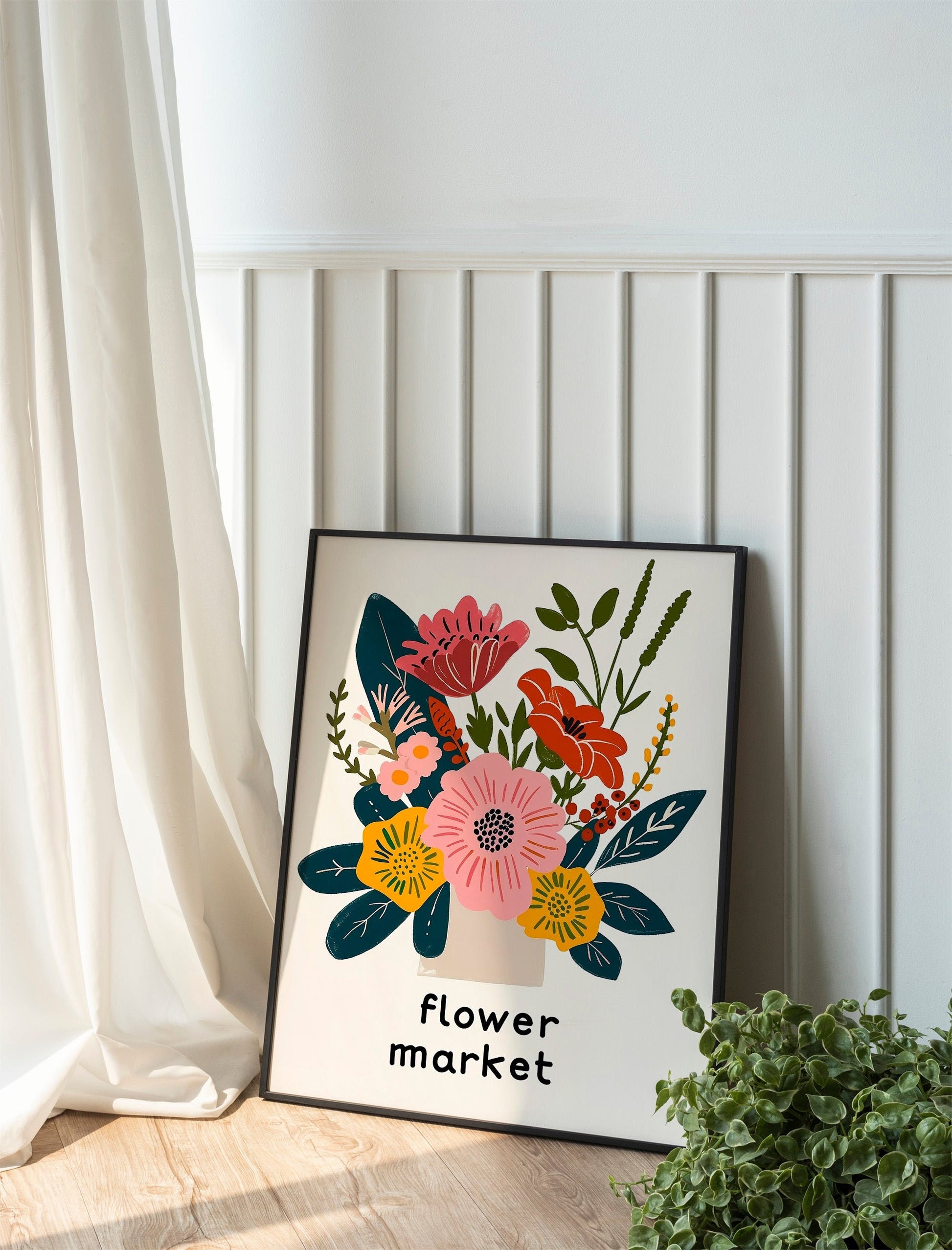 Boho Flower Wall Art Tulip Print Flower Market Poster Modern Abstract Floral Prints Living Room Bedroom Wall Décor Set of Three Flower