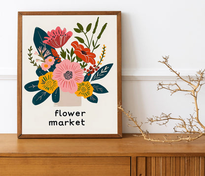 Boho Flower Wall Art Tulip Print Flower Market Poster Modern Abstract Floral Prints Living Room Bedroom Wall Décor Set of Three Flower