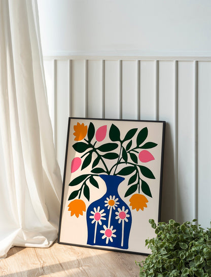 Botanical boho Vase Gallery Wall Art Abstract Pink Flower Print Vibrant Bright Colourful Wall Decor for Home Decoration