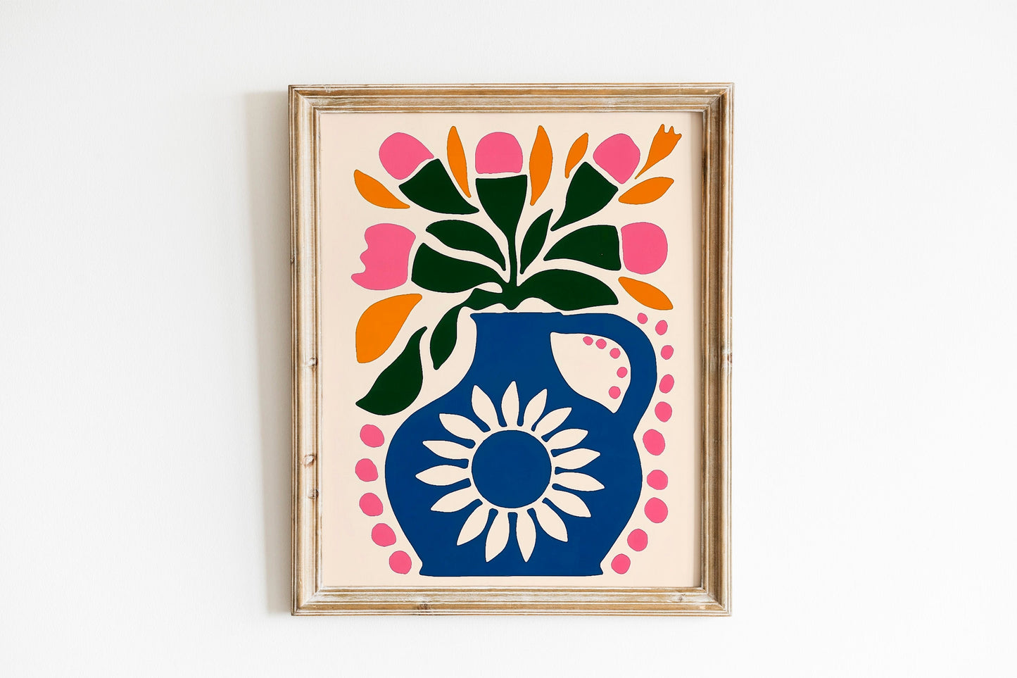 Botanical boho Vase Gallery Wall Art Abstract Pink Flower Print Vibrant Bright Colourful Wall Decor for Home Decoration
