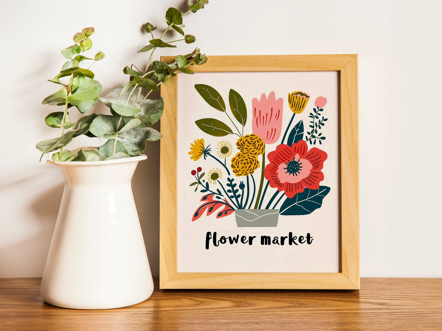 Boho Flower Wall Art Flower Market Tulip Print Flower Market Poster Living Room Bedroom Wall Décor Modern Abstract Floral Prints Set of