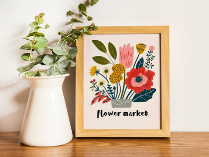 Boho Flower Wall Art Flower Market Tulip Print Flower Market Poster Living Room Bedroom Wall Décor Modern Abstract Floral Prints Set of