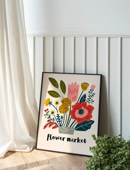 Boho Flower Wall Art Flower Market Tulip Print Flower Market Poster Living Room Bedroom Wall Décor Modern Abstract Floral Prints Set of