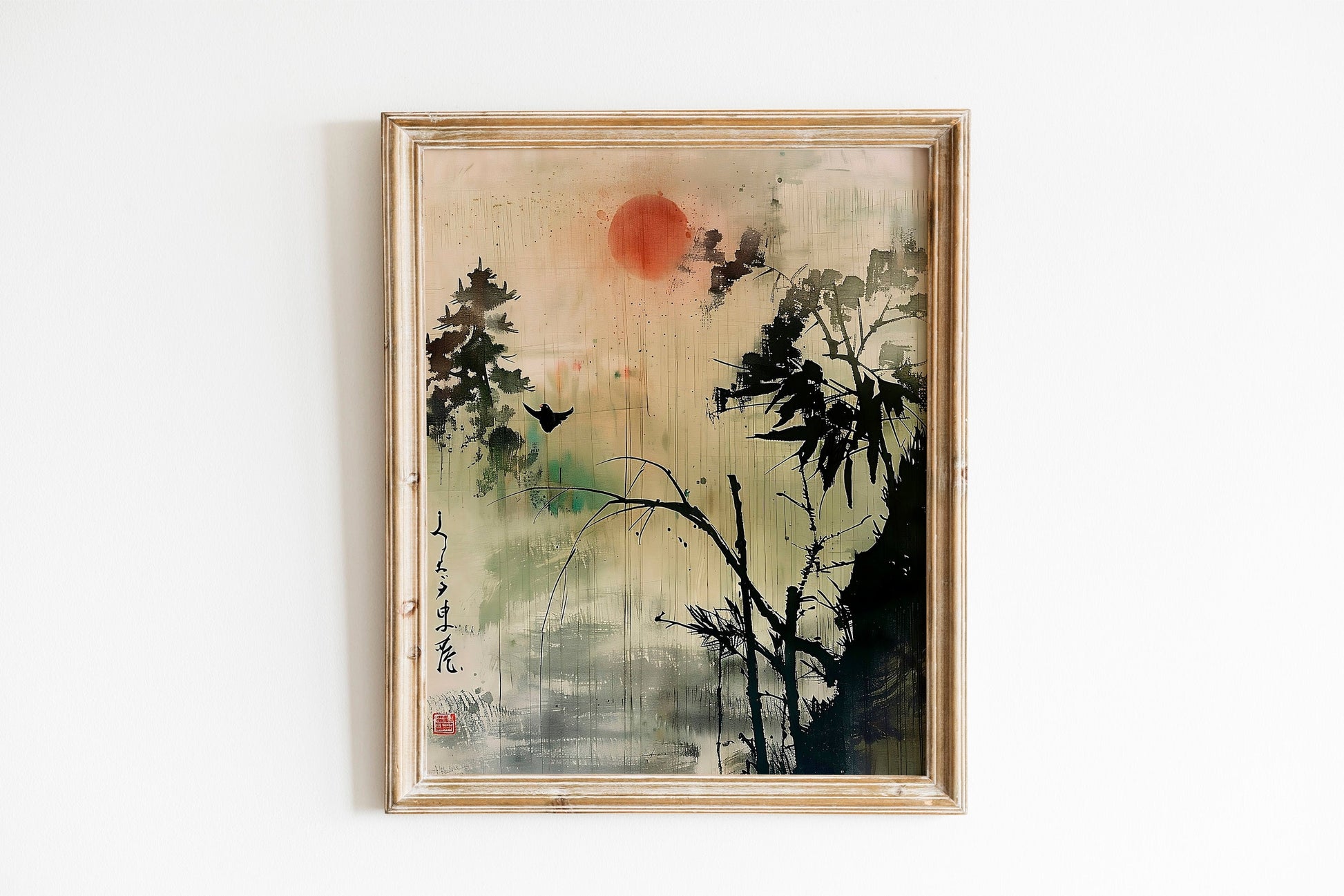 Set of 3 Japandi Décor Japanese Wall Art Prints Minimalist Green Mountain Landscape Japanese Art Prints Home Wall Decoration