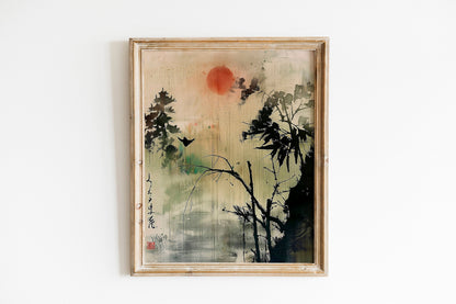 Set of 3 Japandi Décor Japanese Wall Art Prints Minimalist Green Mountain Landscape Japanese Art Prints Home Wall Decoration
