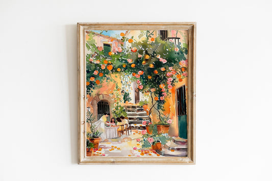 Colorful Italian Street Wall Art Print Italy Dinner Party Oranges Painting Trendy Italian Home Decor Gift Dolce Far Niente
