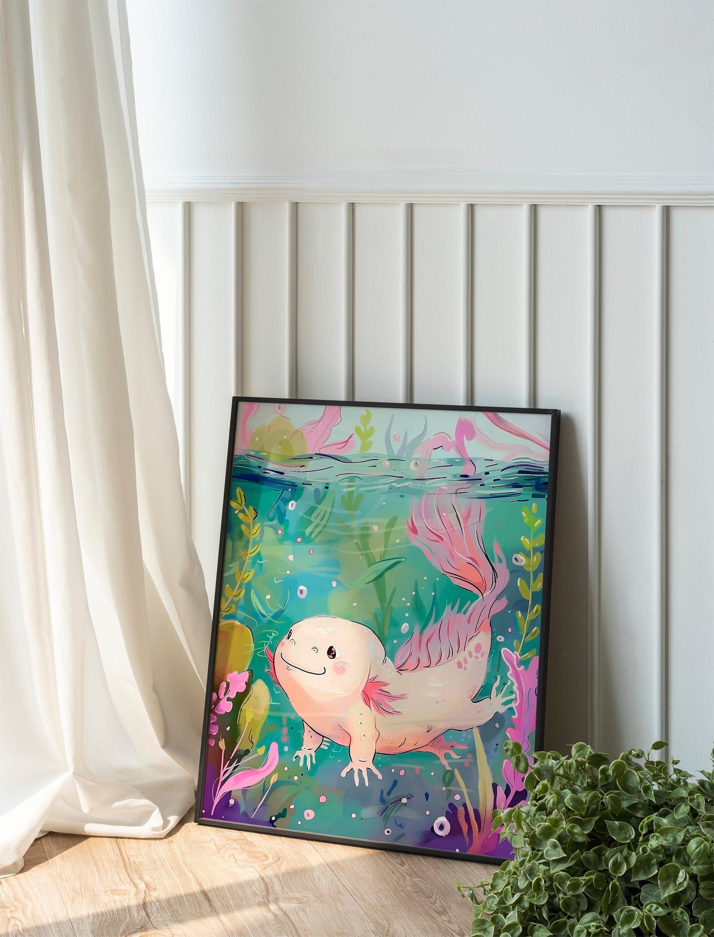 Cozy Wall Decor Adorable Kawaii Axolotl Art Print Handmade Illustration Cute Gift for Nature Enthusiasts