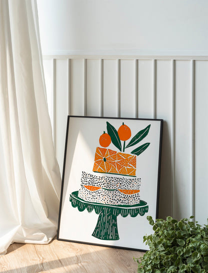 Cake on Stand Print Colorful Wine Retro Wall Art Kitchen Wall Prints Aesthetic Decor Gallery Wall Home Inspiration