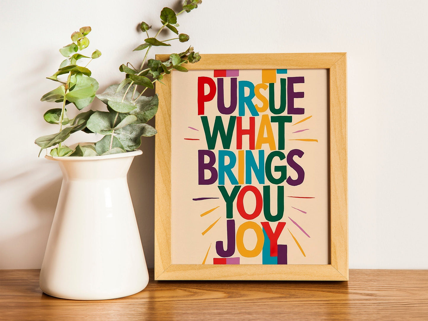 Pursue What Brings You Joy Happiness Quote Print Motivational Quotes Poster Happy Inspirational Saying Wall Art Prints