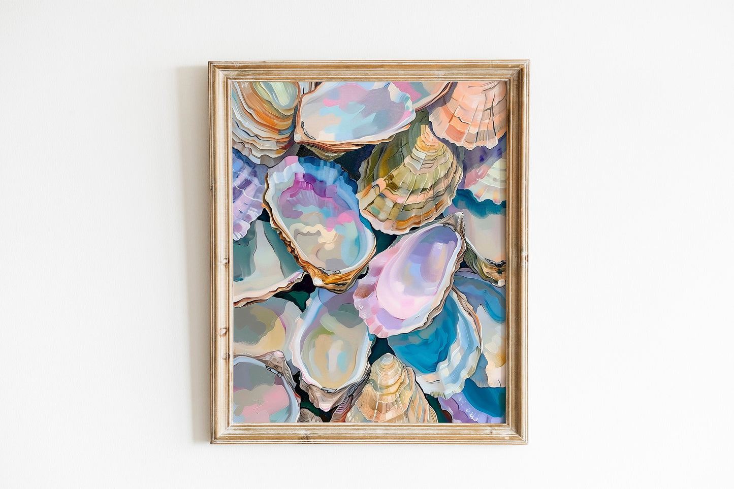 Colorful Pastel Oyster Shell Painting Abstract Coastal Beach House Wall Art Summer Dining Room Kitchen Decor